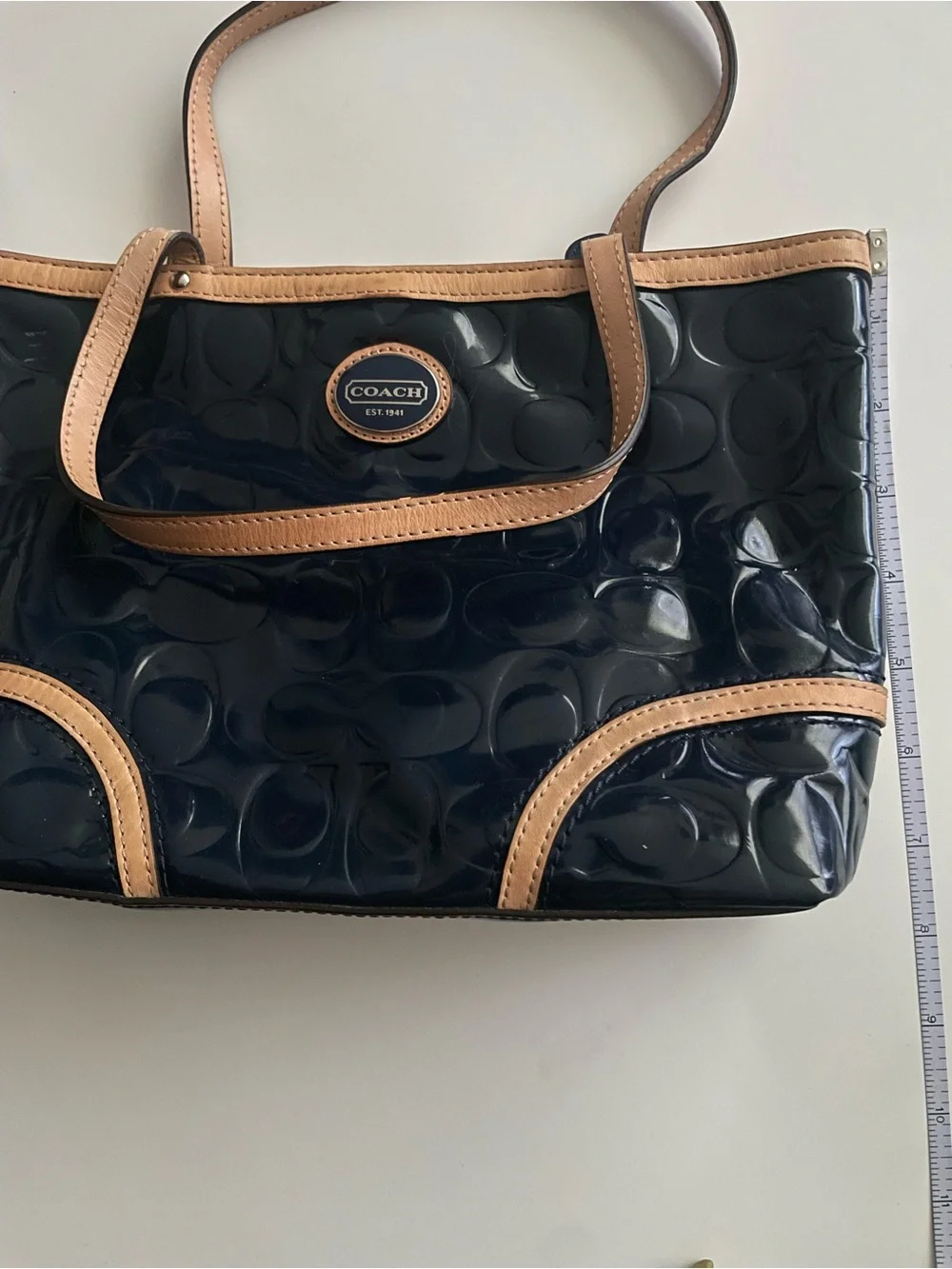 COACH PEYTON EMBOSSED BLUE PATTEN LEATHER F48166